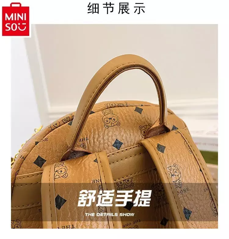 MINISO Disney Cartoon Winnie Bear Printed Backpack for Women's Fashion High Quality Large Capacity Diamond Inlaid Backpack