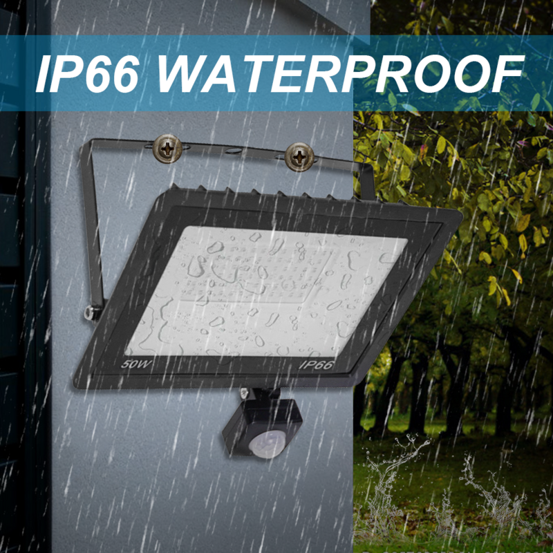 220V LED Flood Light PIR Motion Sensor Led FloodLights IP66 Waterproof Cold White Spotlight Wall Outdoor for Garden Lighting