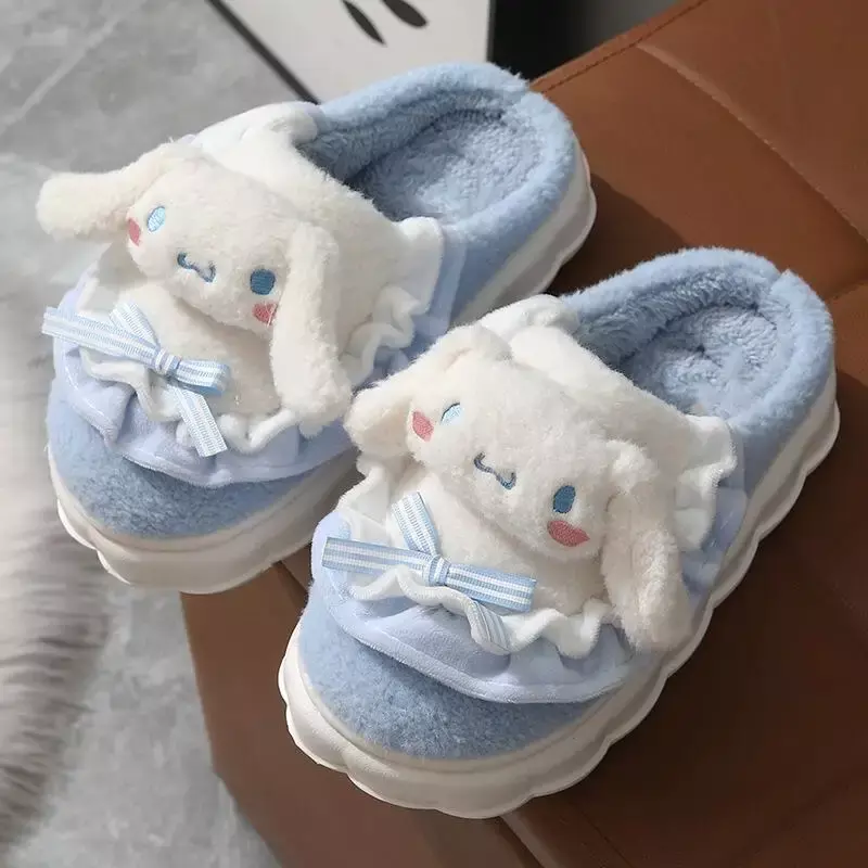 Sanrio-Zapatillas de dibujos animados de Hello Kitty, My Melody Kuromi Cinnamoroll, zapatos suaves de algodón cálido para el hogar, regalos de vacaciones, Otoño e Invierno