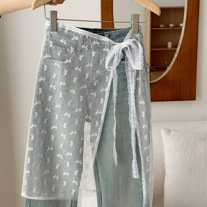 Многослойная газовая юбка с цветочной вышивкой и кружевом, Y2k