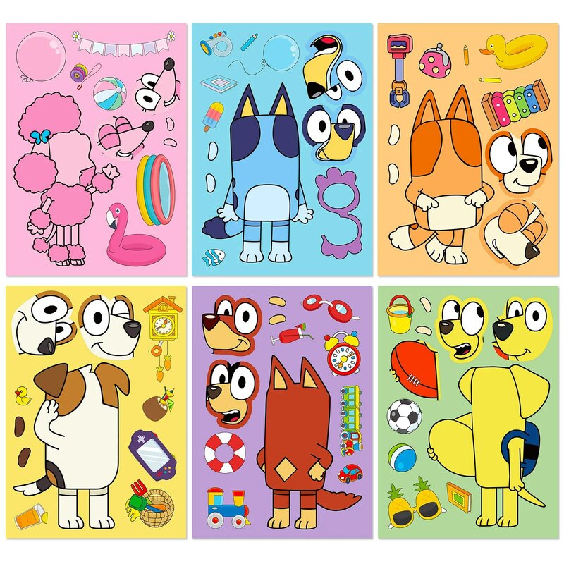 Pegatinas impermeables para niños, 50 piezas, dibujos animados, Anime, lindo cachorro azul