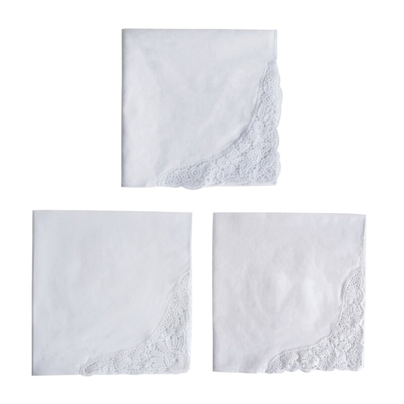 Elegante weiße Taschentücher aus Spitze, zarte weiche Baumwoll-Taschentücher für Damen, Blumen-Spitzenrand, T8NB
