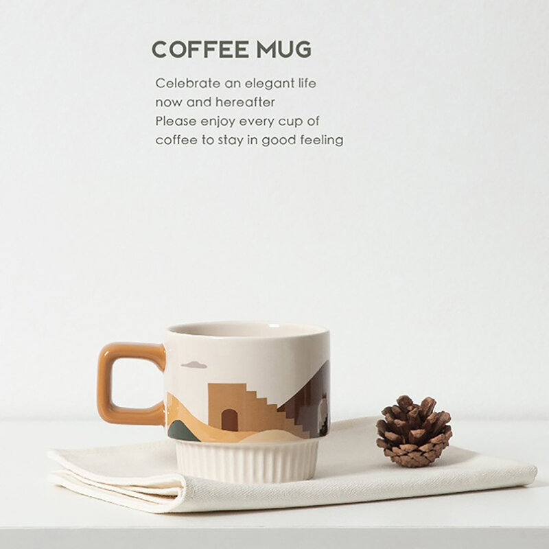 Morandi Coffee Cup Retro Ceramic Hand Coffee Mug Water Cup Breakfast Cup High Appearance Pull Flower Cup Gift Coffee Cup