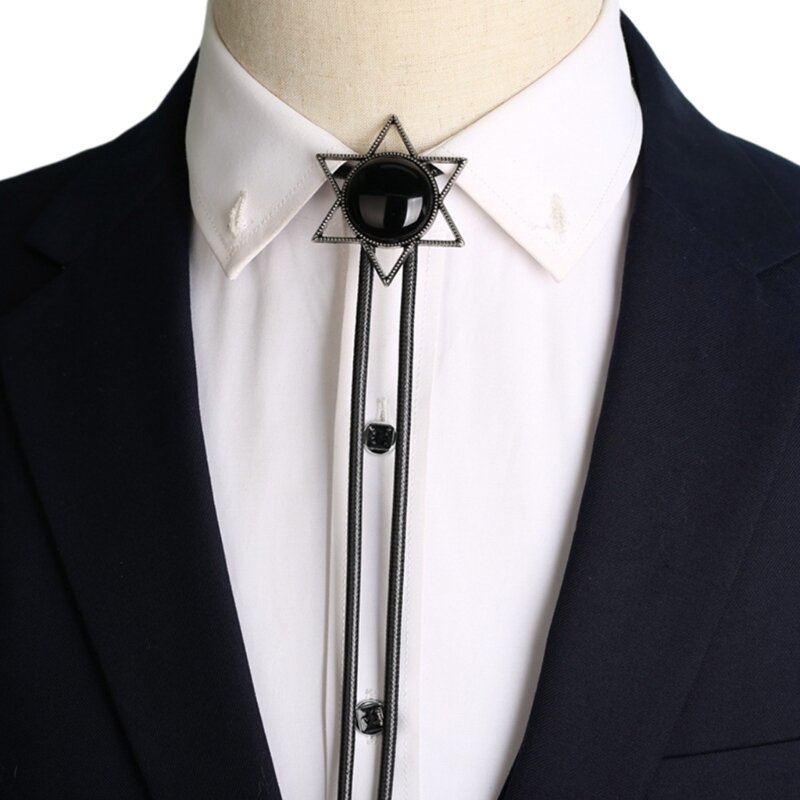 Cravate Bolo tressée sculptée avec collier cravate Cowboy étoile gravée DXAA