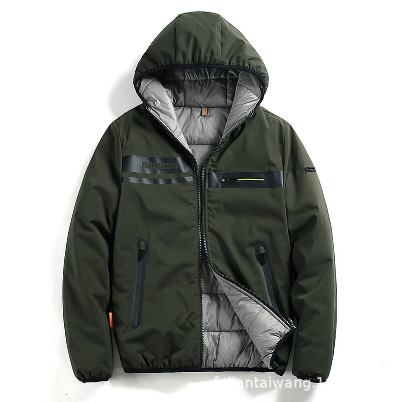 2022 Winter New Pure Color Simple Korean Style Trendy Men's Jacket with Hood Windproof and Warmth Slim Youth Student Jacket