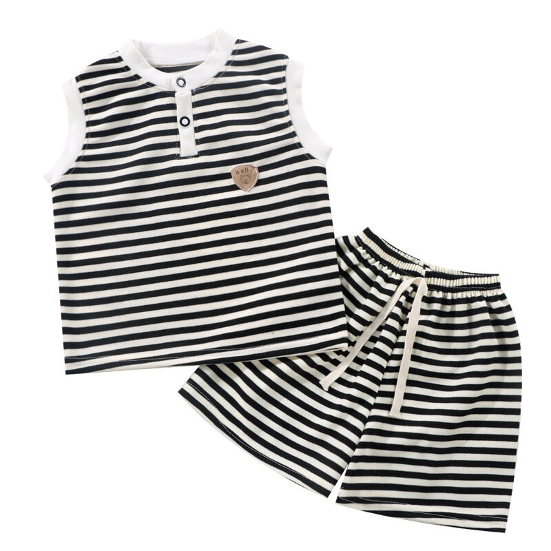Kids Summer Casual Set Boy Girl Striped Suits Children Short Sleeves Top+Pants 2Pcs Outfits 2024 New Fashion T-shirts Shorts