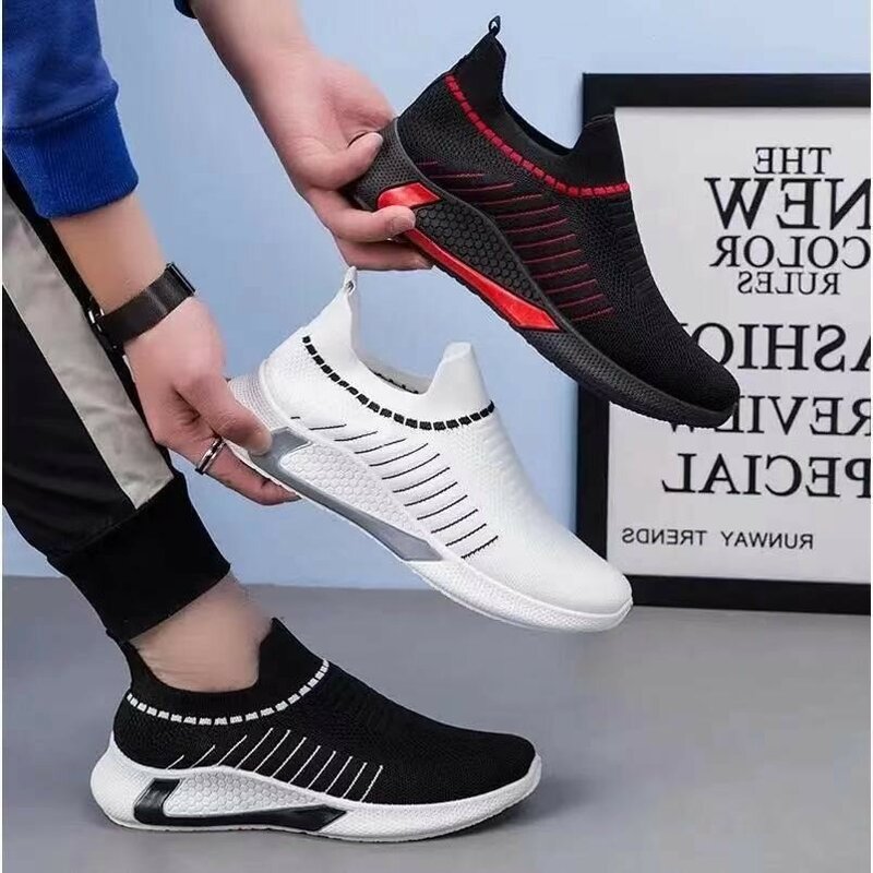 Men Lightweight Breathable Sneakers Flying Woven Casual Shoes Outdoor Running Shoes Travel Shoes