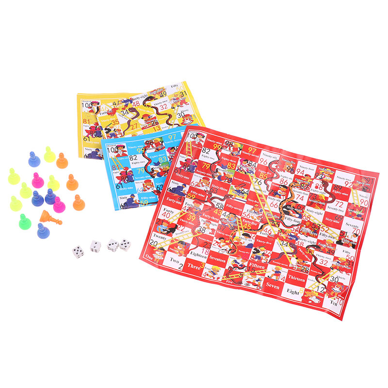 2Set Snake Ladder Educational Kids Children Toys Portable Desktop Checkers Chess Flying Chess Board Family Board Game