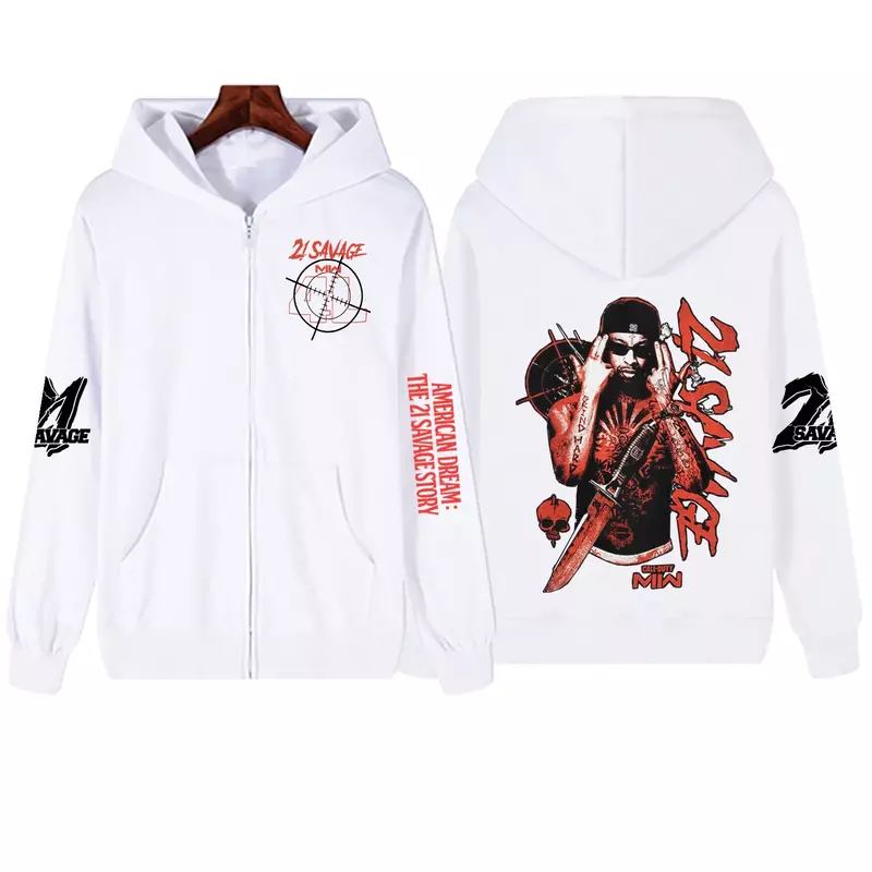 21 Savage American Dream 2024 Zipper Hoodie Harajuku Hip Hop Pullover Tops Sweatshirt Streetwear Fans Gift