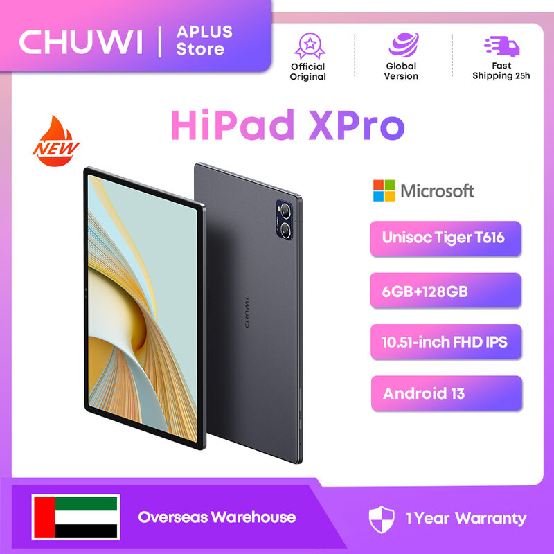 Chuwi hipad xpro tablet 6gb 128gb 10.51 ''fhd ips display unisoc t616 qcta core 13mp 5mp kamera 7000 mah android 12 pad