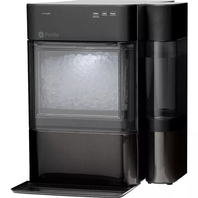 Countertop Nugget Ice Maker with Side Tank Ice Machine with WiFi Connectivity Smart Home Kitchen Essentials Black Stainless