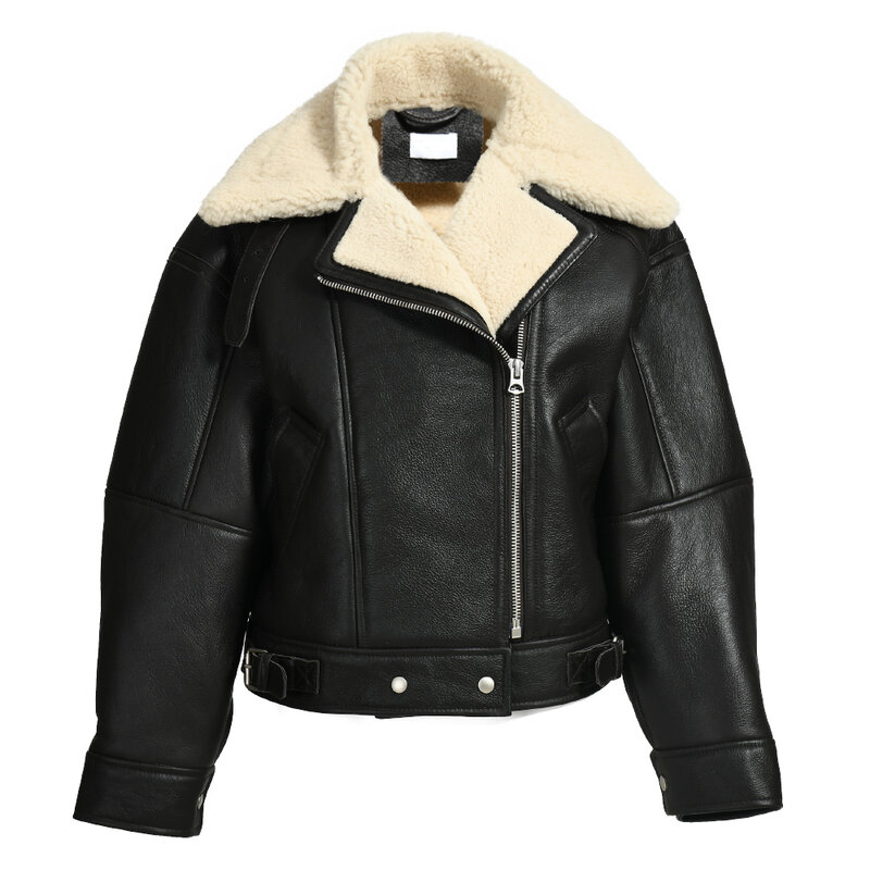 Jaxmonoy 여성용 시어링 재킷, 여성용 진짜 가죽 코트, 2022 새로운 스타일, 따뜻한 겉옷, 가을, 겨울