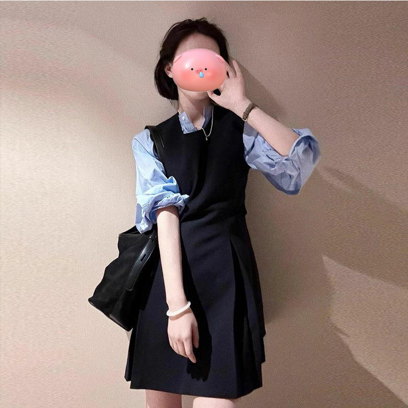 Ensemble jupe et chemise à bretelles noires coréennes pour femmes, tenue professionnelle, début du printemps, 2 pièces, 2024