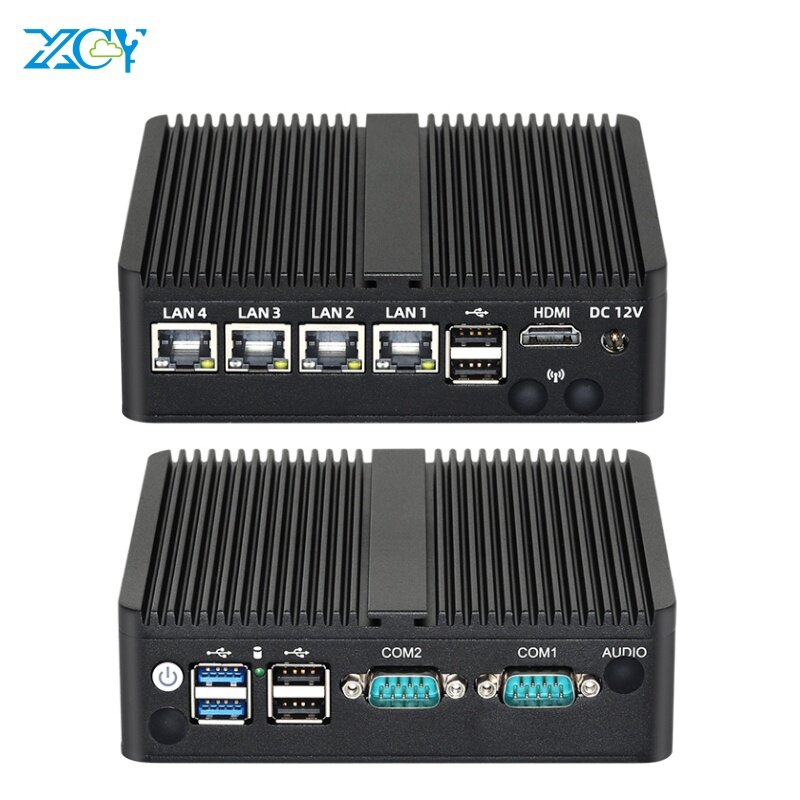 XCY-MINI PC sin ventilador Celeron J6412 DDR4 M.2 NVMe 4 * intel i225V 2,5G LAN RS232 RS485 DB9 Compatible con WiFi 3G 4G LTE Windows 11 Linux