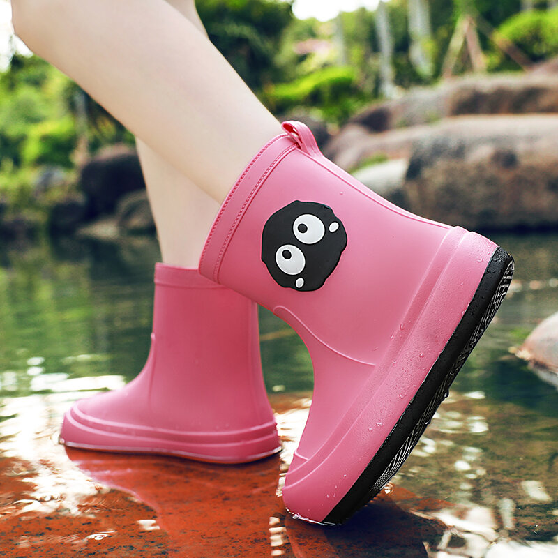 STRONGSHEN Fashion Rain Boots Women Thick Bottom Warm Fur Non-Slip Wear-Resistant Waterproof Boots Outdoor Cartoon Water Shoes