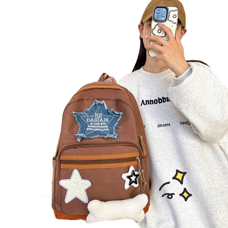 กระเป๋าเป้สะพายหลัง Y2K อันทันสมัยกระเป๋านักเรียน Grunge กระเป๋าแล็ปท็อปลำลองสำหรับเดินทางแบบสบาย ๆ
