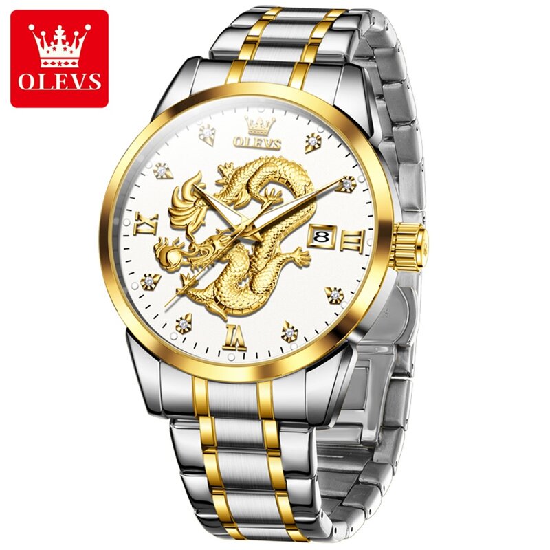 OLEVS 3619 Dragon Watches for Men orologio da polso con data automatica impermeabile in acciaio inossidabile orologio da uomo al quarzo originale di marca superiore nuovo
