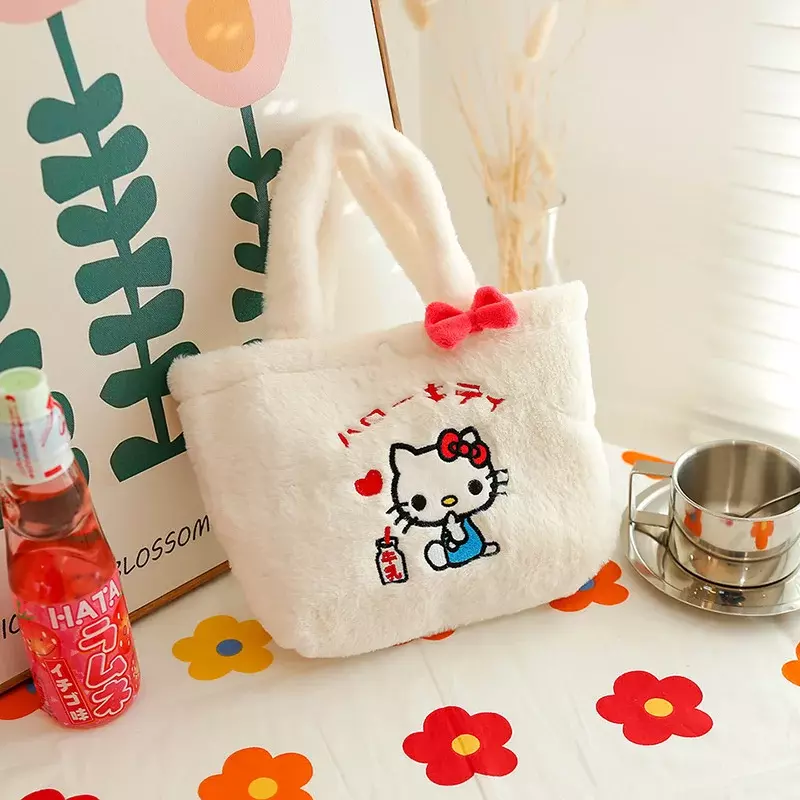 Sanrio Plush Bag Cinnamoroll Handbag My Melody Hello Kitty Storage Shoulder Makeup Bag Anime Stuffed Plushie Backpack Gift Girl