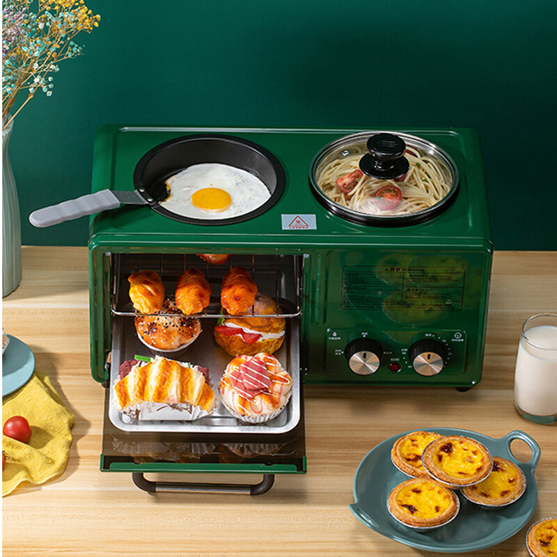 เครื่องทำอาหารเช้าแบบมินิเตาอบไฟฟ้าขนาดเล็กเครื่องทำอาหารเช้าแบบ4-in-1แบบไม่ติด