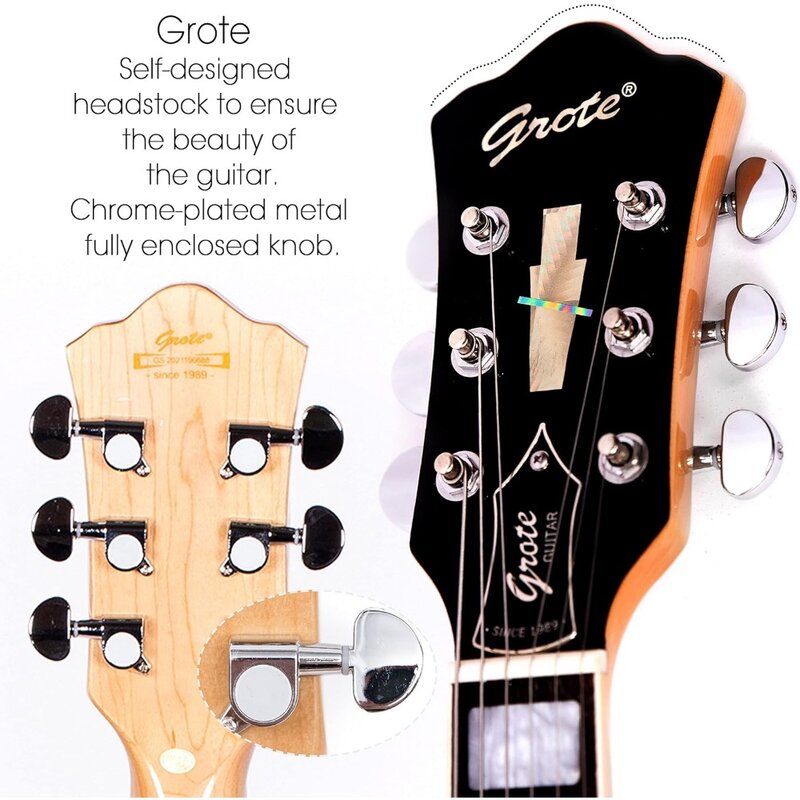 Gitara elektryczna z progami ze stali nierdzewnej w pełnej skali (naturalne), gitara półpusta