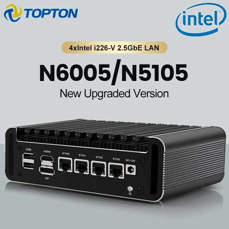 جهاز توجيه صغير ناعم 2.5G N6005 N5105 رباعي النواة NVMe SSD 4x إنتل i226-V Nics TPM2.0 HDMI2.0 DP Type-C OPNsense جهاز توجيه جدار الحماية
