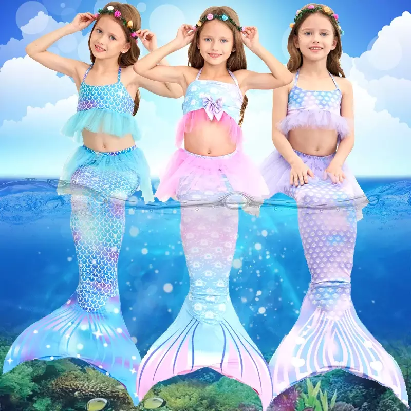 Kids Girls Swimming Mermaid Tail Cosplay Suits Children Christmas Gift Fantasy Swimsuit Can Add Monofin