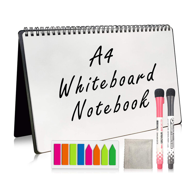 Cuaderno de pizarra blanca de tamaño A4, tablero de borrado en seco, cuaderno reutilizable para reuniones, tablero blanco con bolígrafo, suministros de presentación