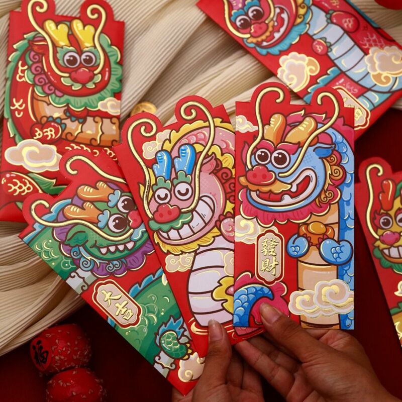 중국 새해 빨간 봉투, 2024 용년 홍바오 행운의 돈 봉투, 용수철 축제 장식용 빨간 패킷, 6 개