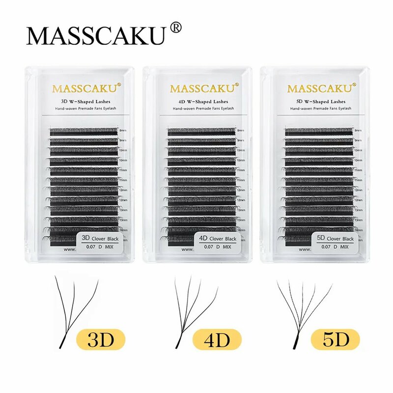 MASSCAKU 12เส้นพรีเมี่ยม Mink 3D 4D 5D 6D Pre-ปลอมขนตา W รูปร่างนุ่มและธรรมชาติแต่ละ lash Extension อุปกรณ์