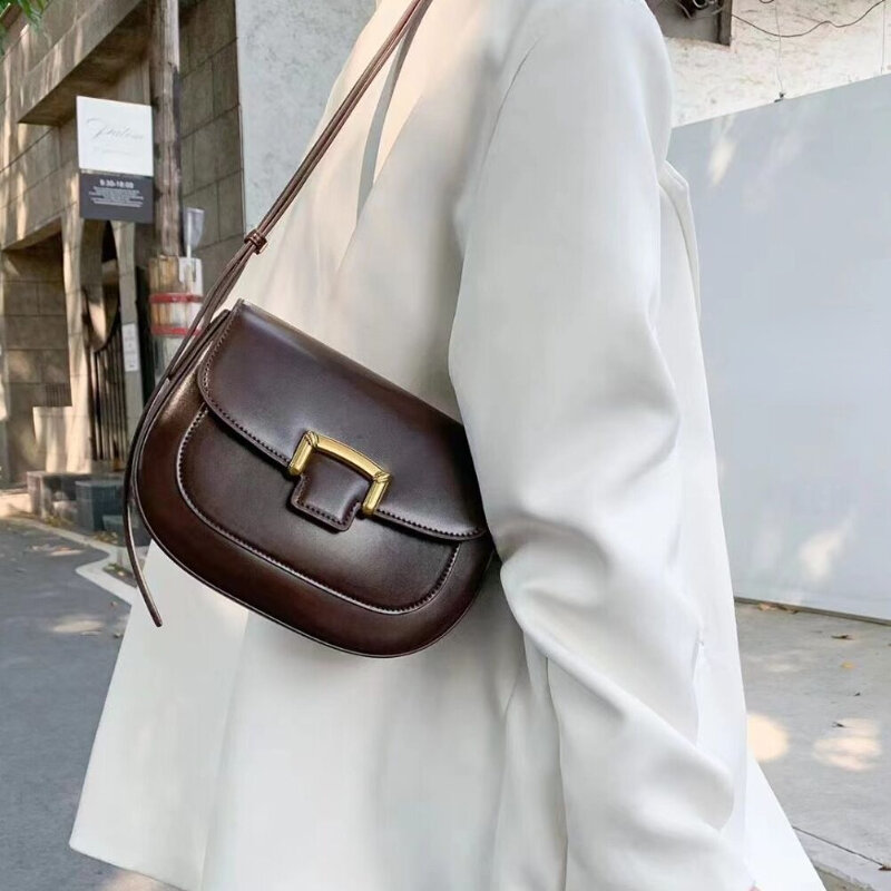 2023 New Women's Bags Fashion Saddle Bag Versatile One Shoulder Messenger Bags Smooth Cowhide Commuter Armpit Bags