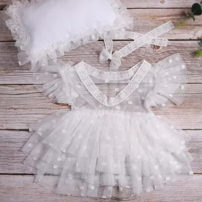 Infant Photography Clothing Bow Headband+Dress+Pillow 3Pcs Baby Girl Photo Props