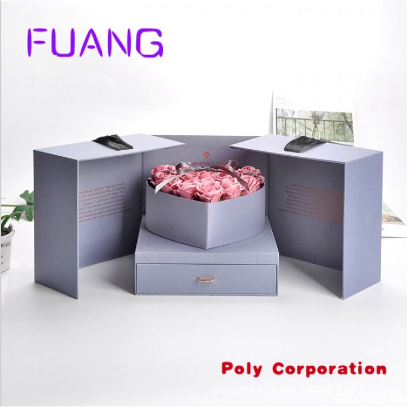 Fabrik Luxus Magic Cube quadratische Herzform Schublade doppelt öffnende Ribbpacking-Box für kleine Unternehmen