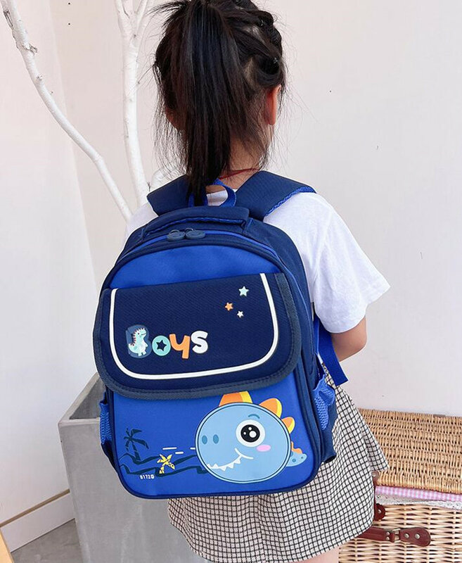 Mochila de dibujos animados para niños y niñas, bolso escolar de gran capacidad con estampado de contraste de Color claro