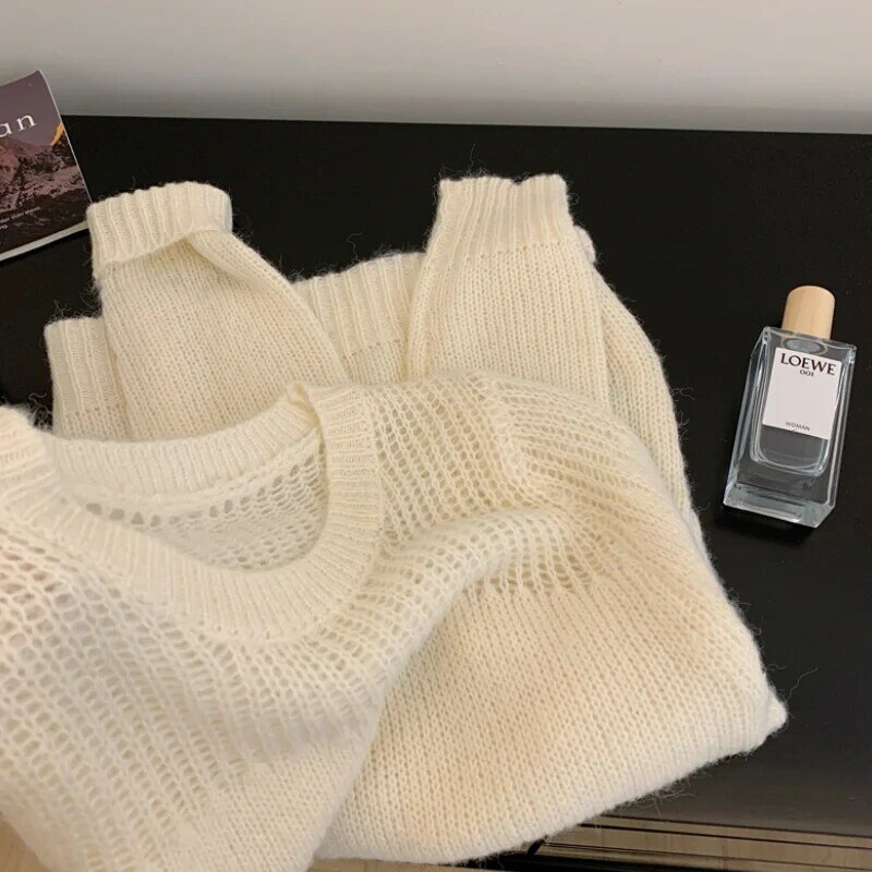 Women's Clothing Khaki  Knitting Sweater White Long Sleeves Cashmere Pullover Vintage Casual Fashion Baggy Ladies Spring Tops