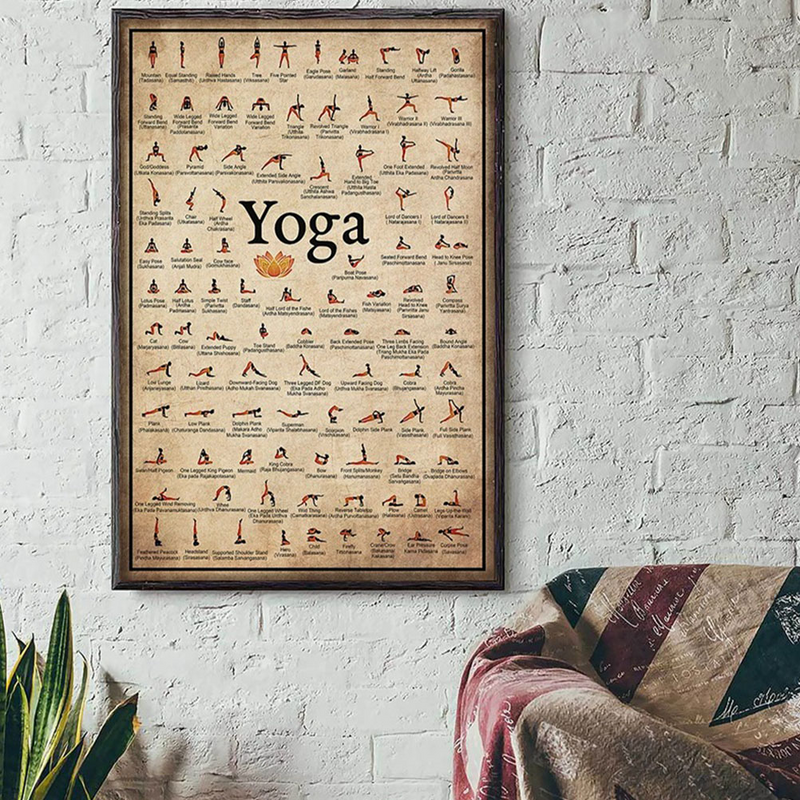 Yoga Poster Room Home Accessory Canvas Wall Vintage Vintage Decor Picture Household Posture Crafted Replaceable Vintage Vintage