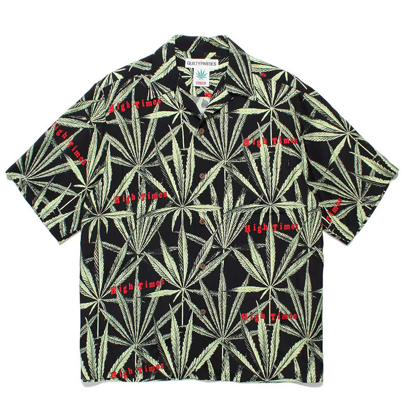 Новинка Y2k, уличная одежда высокого качества для мужчин и женщин с принтом листьев, короткая рубашка, Япония