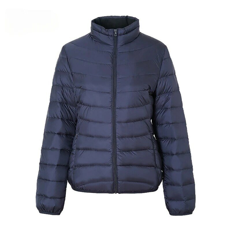 女性用の軽量ダウンジャケット,スタンドカラー,暖かい,薄い,無地,短い,秋と冬,新しいコレクション