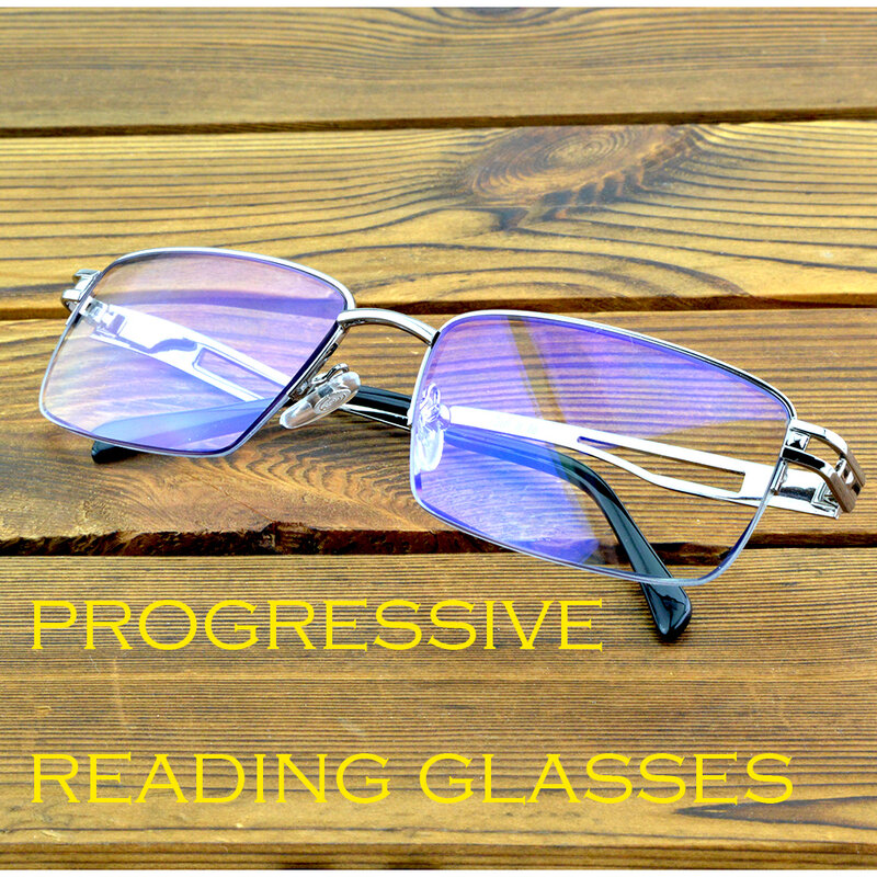 Clara Vida-Óculos de leitura progressivos para homens, liga de titânio, super leve, meio aro, + 1 a + 4