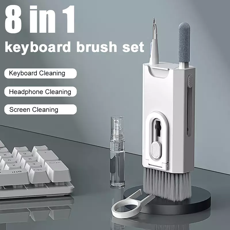 Kit de limpieza 8 en 1 para teclado de ordenador, cepillo limpiador de auriculares, bolígrafo de limpieza para auriculares, IPad, Herramientas de limpieza de teléfono, extractor de teclas