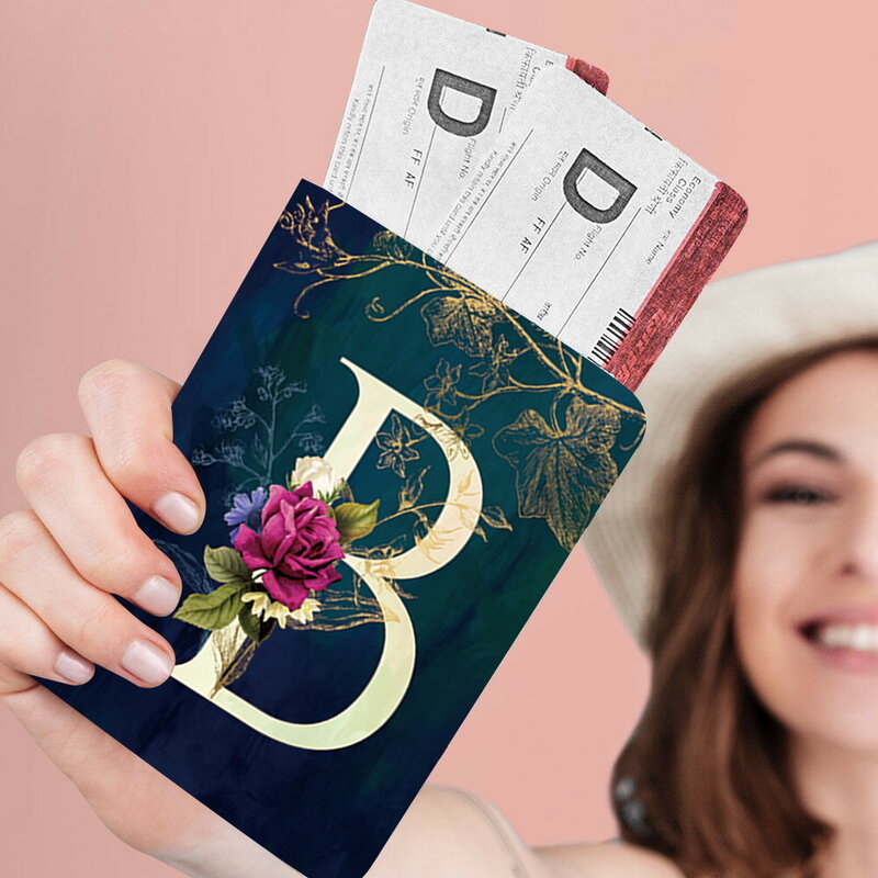ซองใส่หนังสือเดินทาง Dompet Travel ปกหนังสือเดินทางหนังการ์ด Dompet Travel Document Organizer กรณีดอกไม้รูปแบบชื่อ