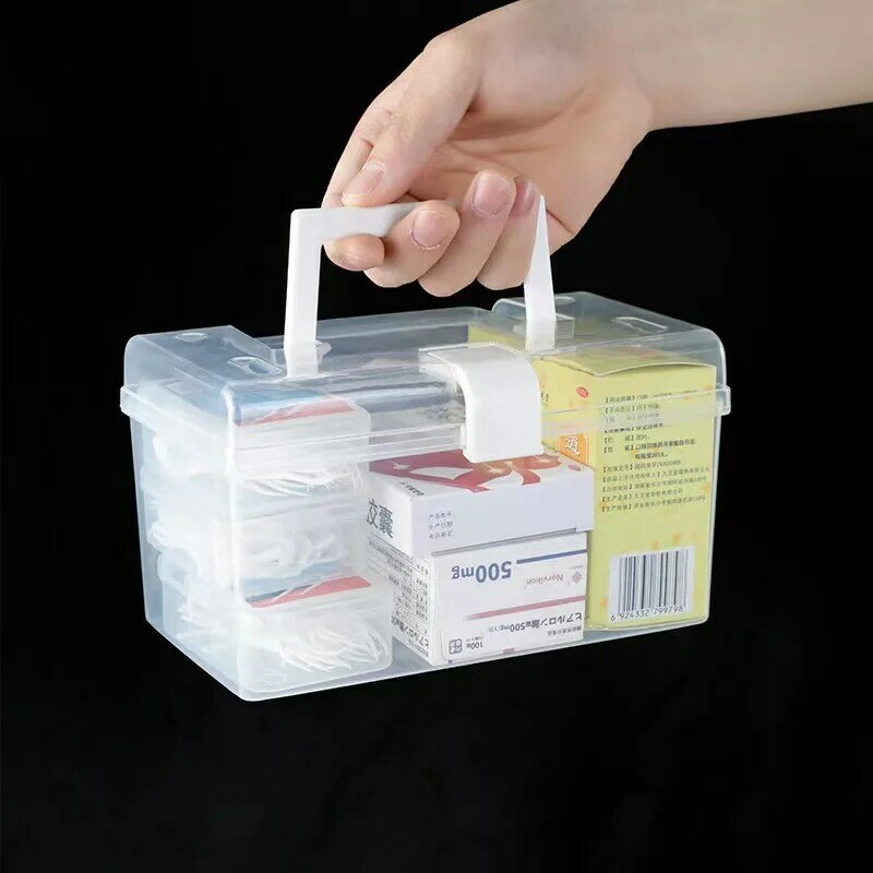 Caja de almacenamiento transparente para el hogar, caja de clasificación de plástico de escritorio, caja de almacenamiento portátil, caja de clasificación pequeña, caja de medicina, almacenamiento