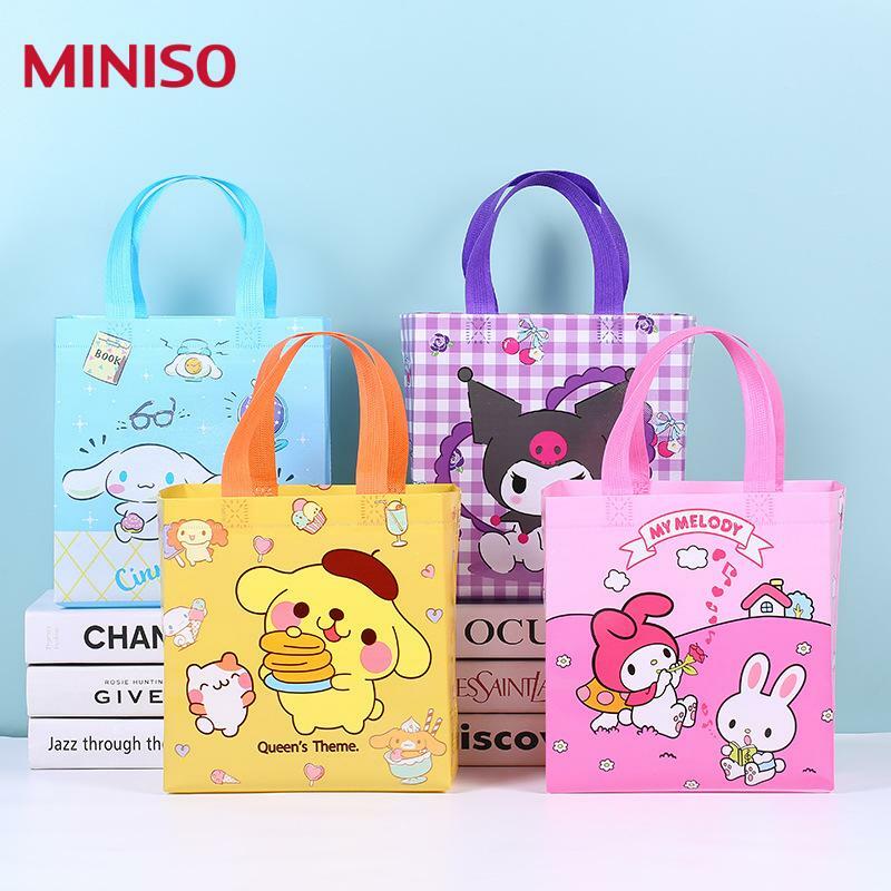 Miniso 마이 멜로디스 쿠로미스 프린트 부직포 원단 가방, 귀여운 만화 시나몬롤 대용량 운반 가방, 아이템 보관 가방