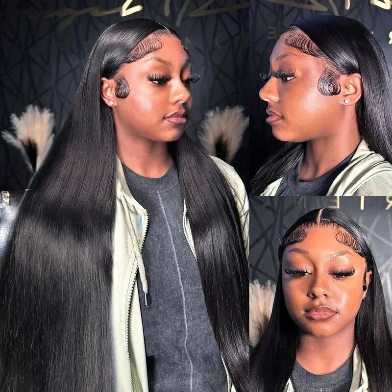 Peluca de cabello humano liso para mujeres negras, postizo de 30 pulgadas y 200 de densidad, con encaje Frontal transparente, 13x4, HD, 13x6