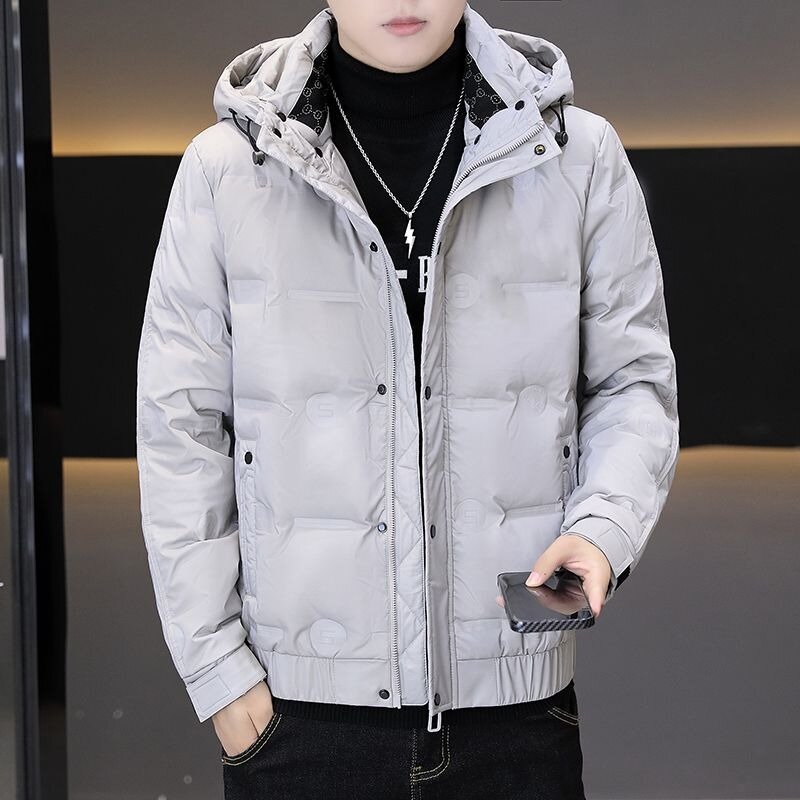 Chaqueta gruesa de plumón para hombre, abrigo informal grueso con capucha, moda de estilo coreano, invierno, 2023