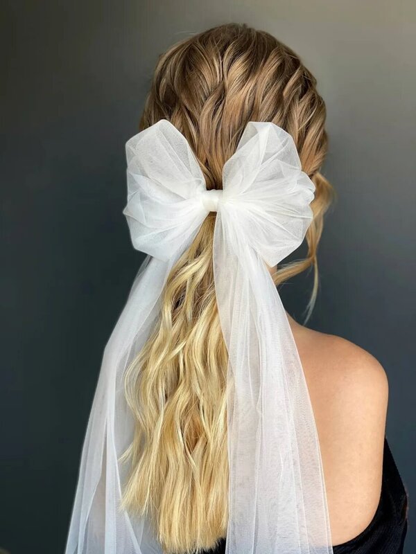 MMQ M111 Bow Veil Short Length Cute Bridal Veil WIth Comb Wedding Hair Accessories Bridal For Wedding/Birthday/Performance