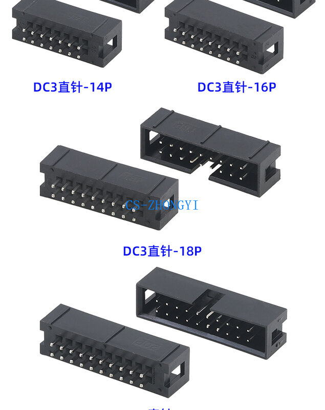 Conector curvado da agulha, chifre simples DC3, 2.54mm, 6, 8, 10, 12, 14, 16, 18, 20, 24, 26, 30-40P