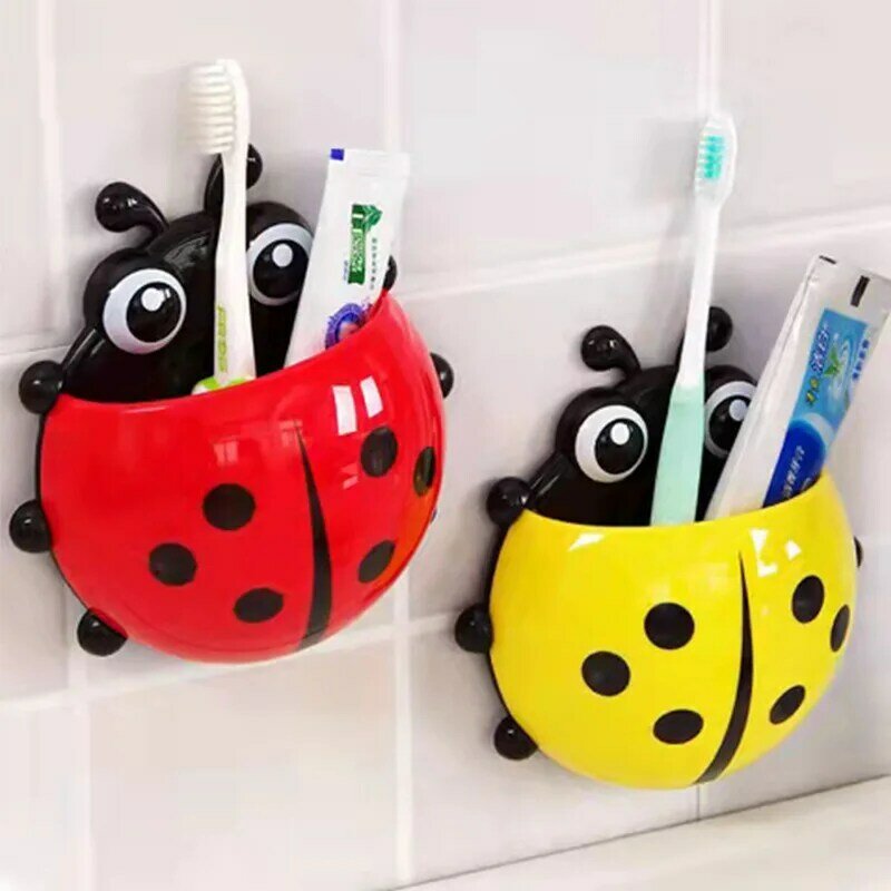 Ladybug-like toothbrush titular, inseto animal, banheiro, desenhos animados, parede de sucção, recipiente organizador, 1pcs