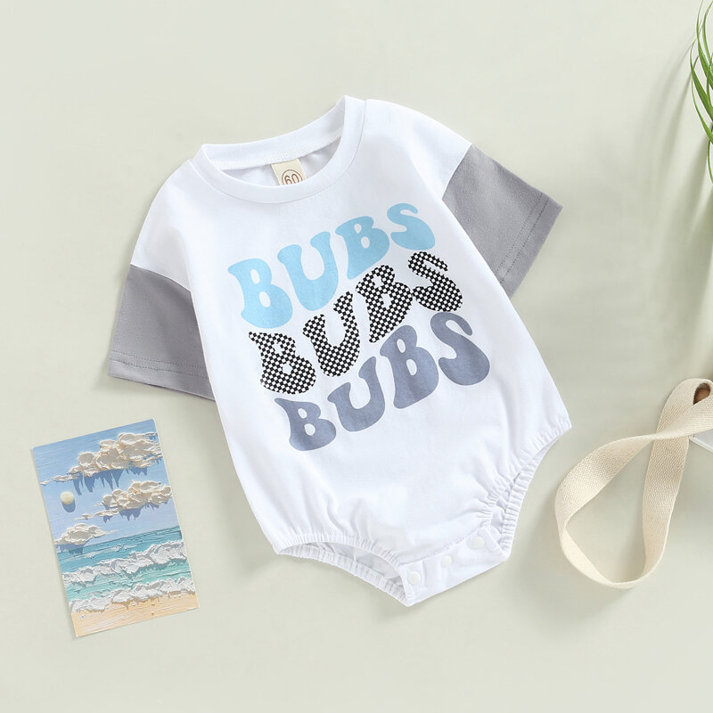 Toddler Infant Baby Boys Clothes Short Sleeve Round Neck Romper T-Shirt Tops Letter Print Summer Casual Daily Wear Outfits