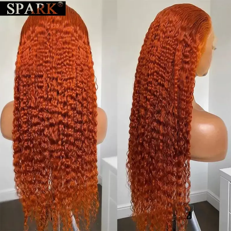SPARK 180% Density #350 Ginger Orange Deep Wave Wig Brazilian 100% Human Hair 13x4 Lace Front Wig Curly Wig HD Lace Remy Hair