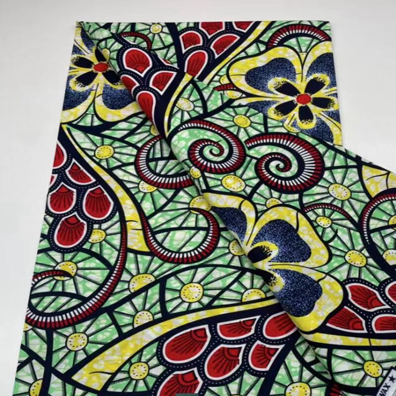 2023 Good Quality African Origianl Real Wax Fabric Print Batik Pagne Tissu Soft 100Cotton Material Greeen Color For Sew 6yards